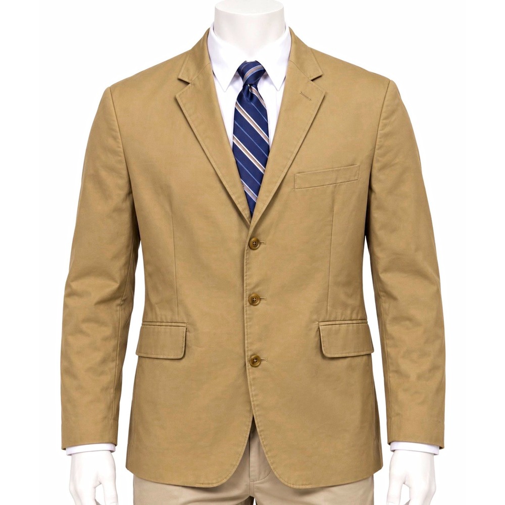 J.CREW Men's Beige Cotton Twill Blazer 42L Slim Fit 3 Button Notch Lapel